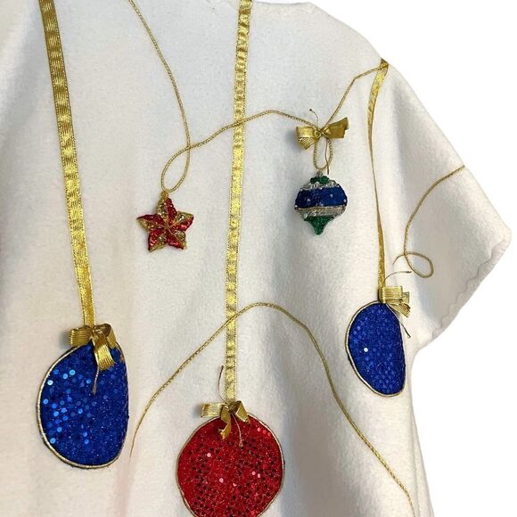 Hand Sewn Christmas Holiday Sequin Bead Ornament Gold Ribbon Fleece Jacket Top - Picture 8 of 16